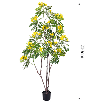 Artificial cassia flowering tree yellow home deco hotel office potted tree