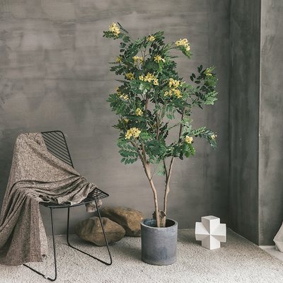 Yellow Cassia Flowering Artificial Foliage Tree Hotel Decoration